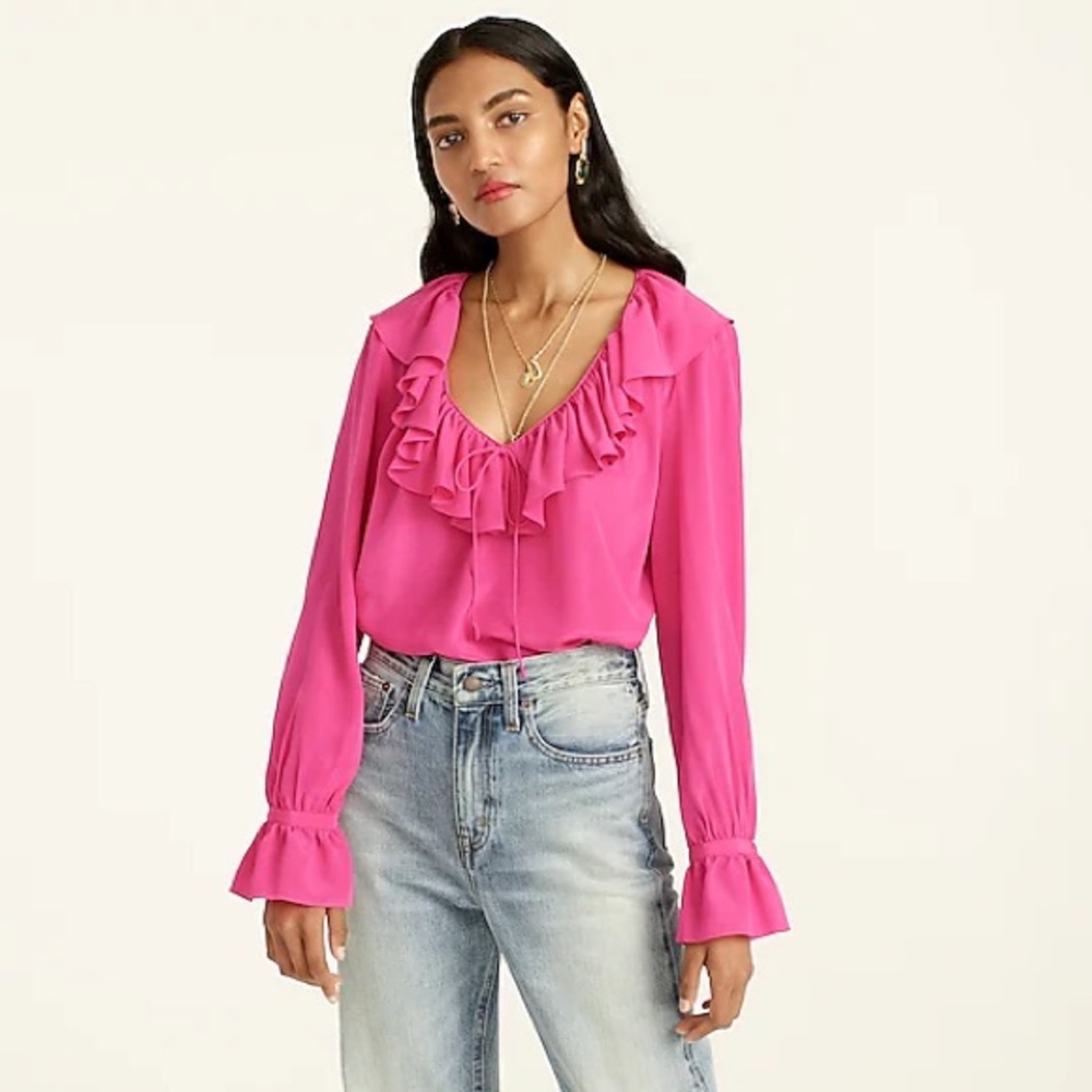 J Crew Silk ruffleneck top